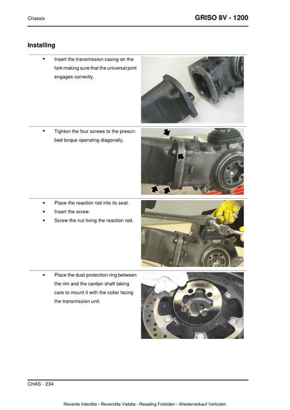 Moto Guzzi Griso 1200 8v Motorcycle Service Manual sample page with service data and tables