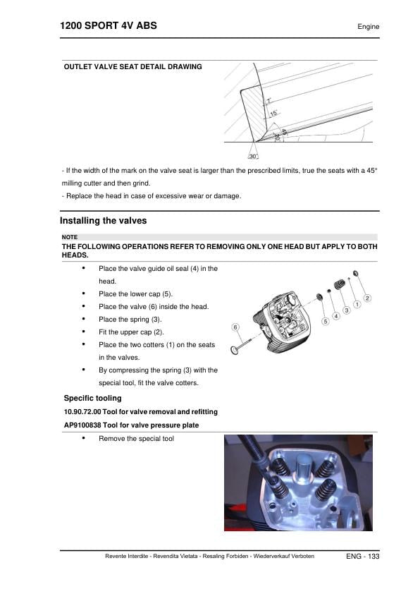 Moto Guzzi 1200 Sport 4V ABS Motorcycle Service Manual sample page showing repair procedures