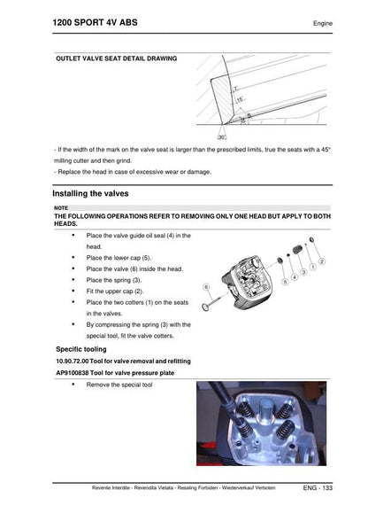 Moto Guzzi 1200 Sport 4V ABS Motorcycle Service Manual sample page showing repair procedures