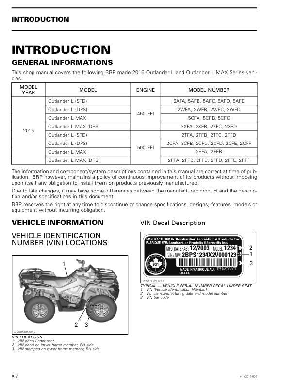 Can Am Outlander L Max 450 500 EFI Service Manual factory service manual title page