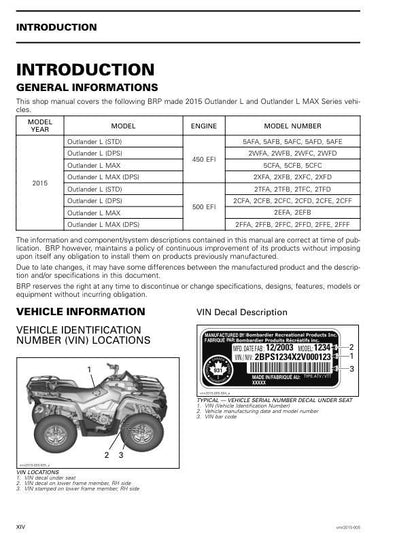 Can Am Outlander L Max 450 500 EFI Service Manual factory service manual title page