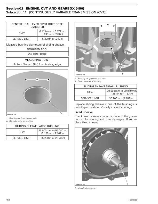 Can Am Outlander L Max 450 500 EFI Service Manual sample page with diagrams and specifications