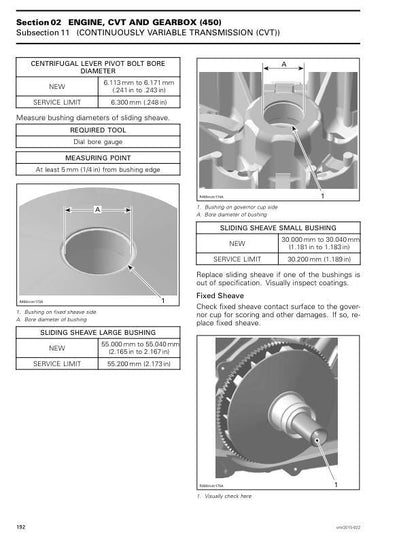 Can Am Outlander L Max 450 500 EFI Service Manual sample page with diagrams and specifications