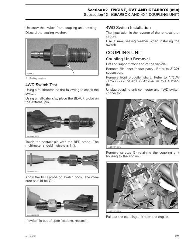 Can Am Outlander L Max 450 500 EFI Service Manual sample page showing repair procedures
