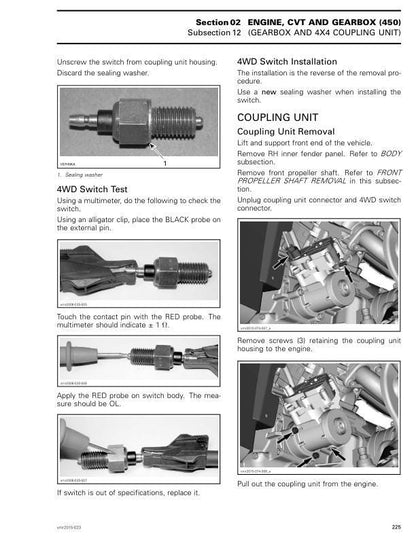 Can Am Outlander L Max 450 500 EFI Service Manual sample page showing repair procedures