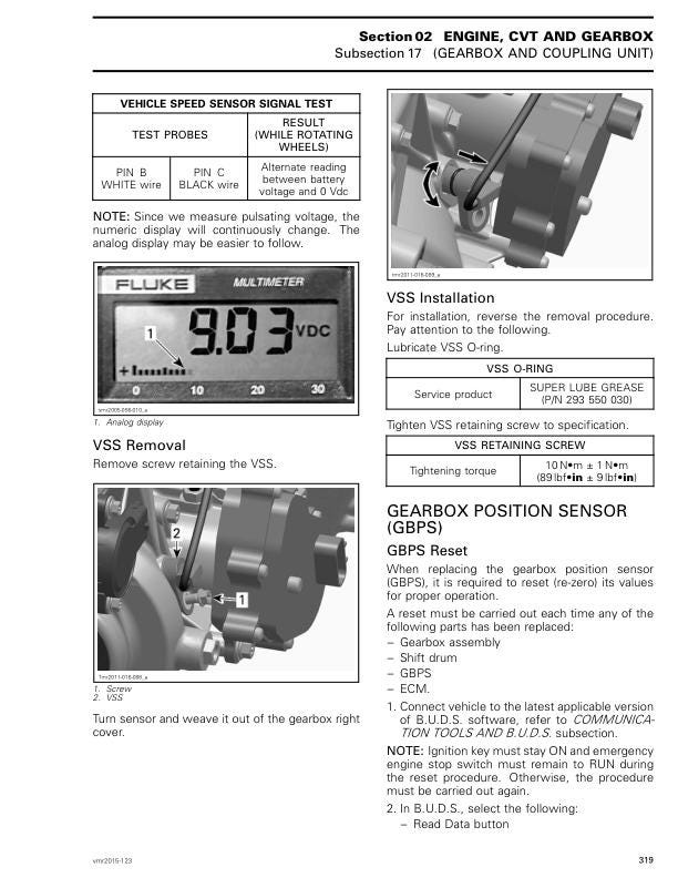 Can Am Outlander 650 1000 6x6 XT DPS Service Manual sample page with technical illustrations