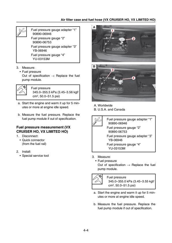 Yamaha WaveRunner VX C Deluxe Cruiser Limited Service Manual sample page with diagrams and specifications