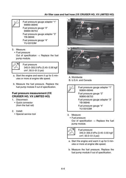 Yamaha WaveRunner VX C Deluxe Cruiser Limited Service Manual sample page with diagrams and specifications