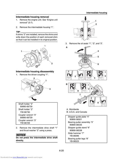 Yamaha WaveRunner VXS VXR VX1800 Service Manual sample page with service data and tables
