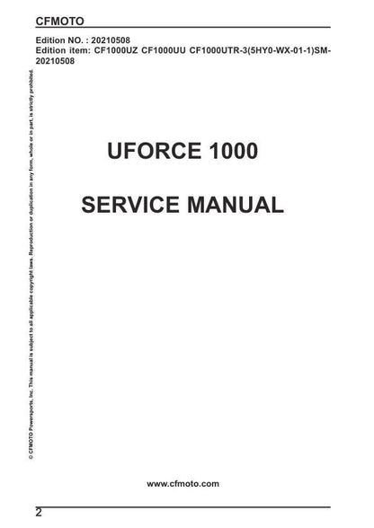 CFMOTO UFORCE 1000 Service Repair Manual factory service manual title page