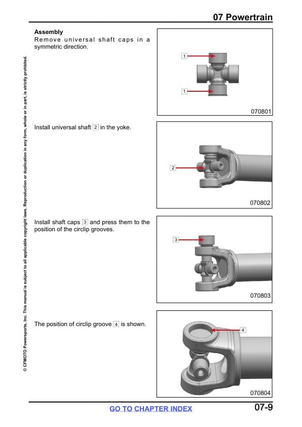 CFMOTO UFORCE U10 1000XL Alpine Service Repair Manual sample page with service data and tables