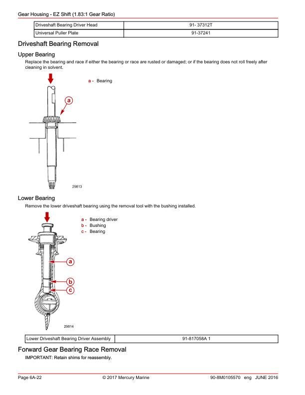 Mercury 40 50 60 SeaPro FourStroke EFI Outboard Service Manual sample page with service data and tables