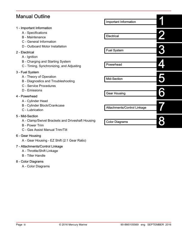 Mercury 30 40 EFI FourStroke Outboard Service Manual table of contents