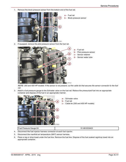 Mercury Verado 200 300 350 400R Outboard Service Manual sample page showing repair procedures