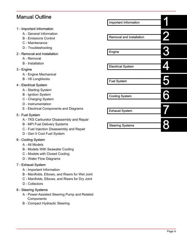 Mercury MerCruiser 4.3 TKS MPI Inboard Service Manual table of contents