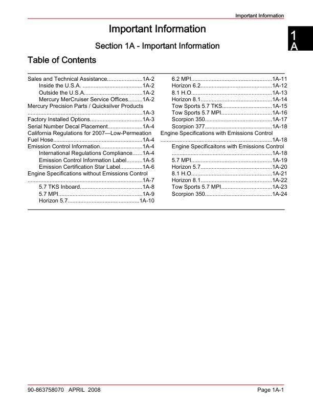 Mercury MerCruiser 5.7 6.2 8.1 TKS MPI Inboard Service Manual factory service manual title page