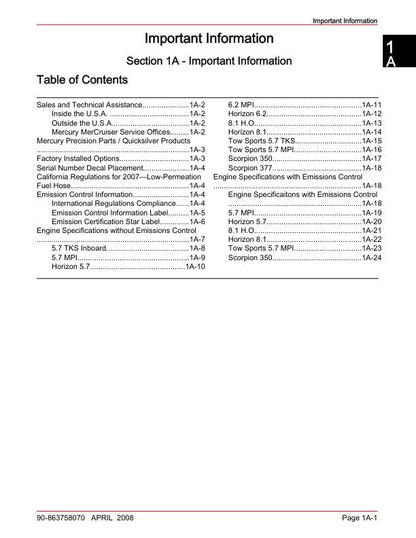 Mercury MerCruiser 5.7 6.2 8.1 TKS MPI Inboard Service Manual factory service manual title page