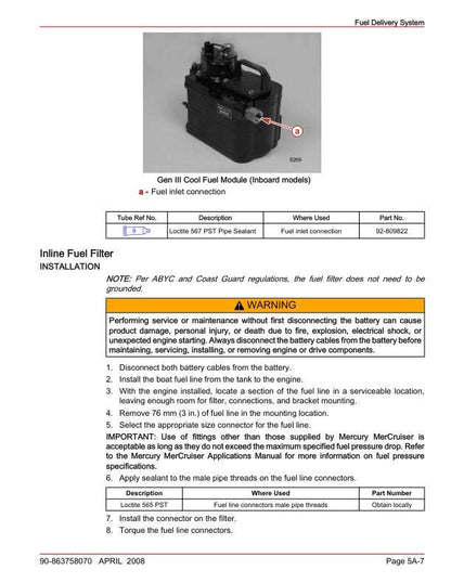Mercury MerCruiser 5.7 6.2 8.1 TKS MPI Inboard Service Manual sample page with technical illustrations