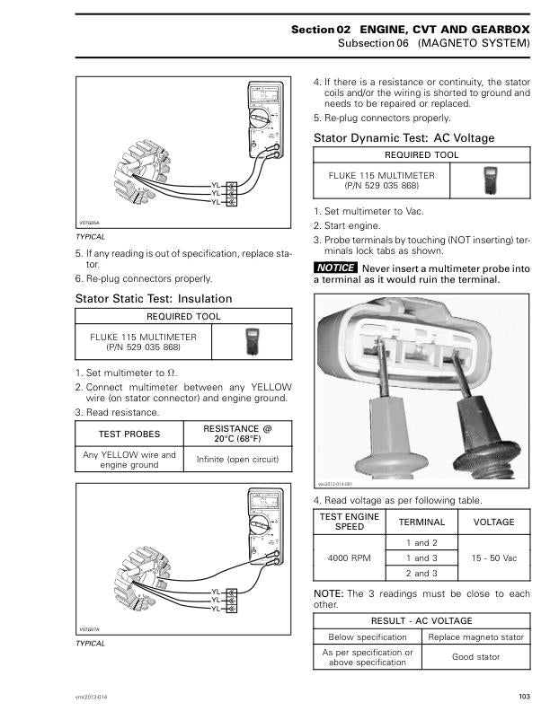 Can Am Outlander 500 800R 1000 CanAm Service Manual sample page with diagrams and specifications