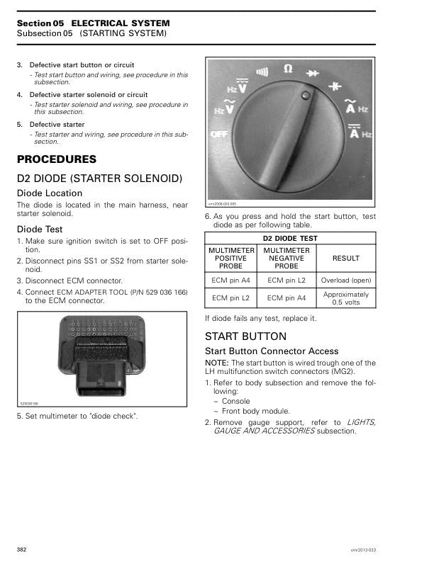 Can Am Outlander 500 650 800R 1000 Service Manual sample page with service data and tables