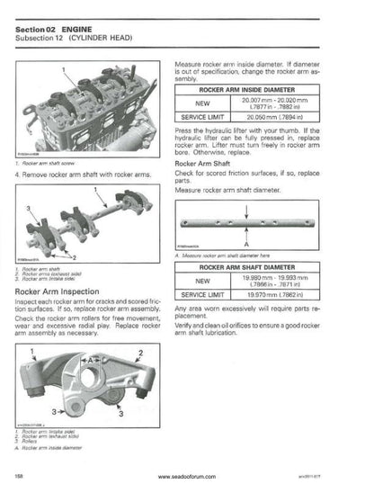 Sea-Doo GTS GTI RXT GTX Wake Service Manual sample page with diagrams and specifications