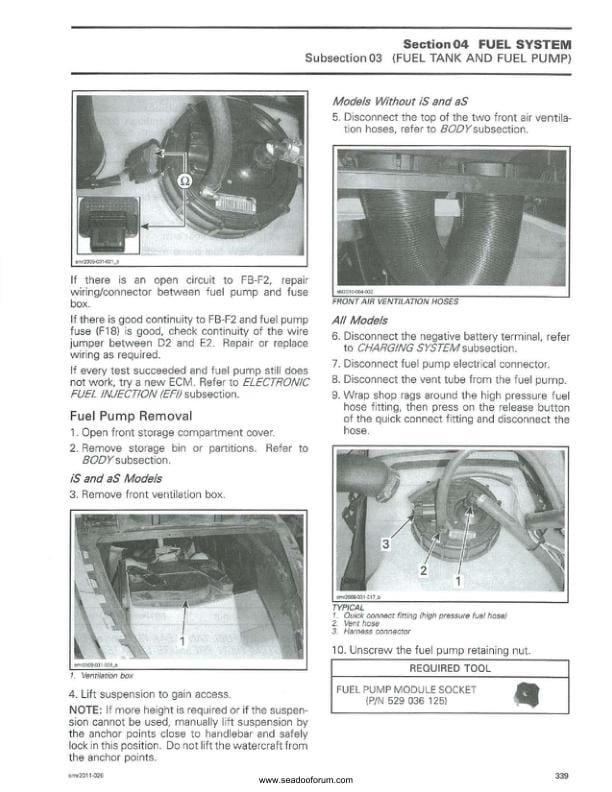 Sea-Doo GTS GTI RXT GTX Wake Service Manual sample page with technical illustrations