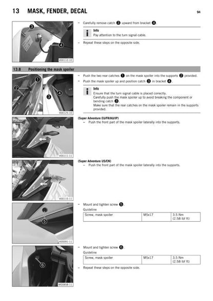 KTM 1290 Super Adventure Service Manual sample page showing repair procedures
