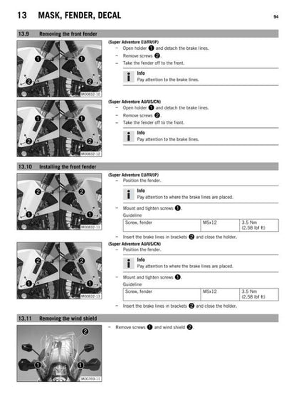 KTM 1290 Super Adventure Service Manual sample page showing repair procedures