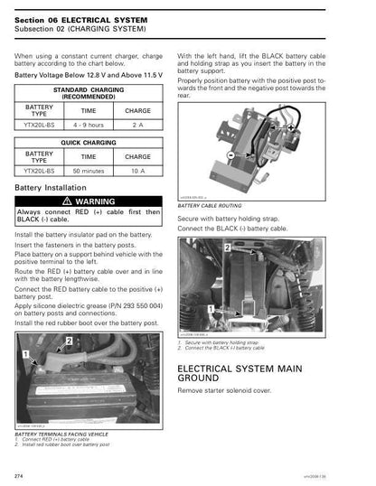 Can Am Outlander 400 EFI Service Manual sample page with service data and tables