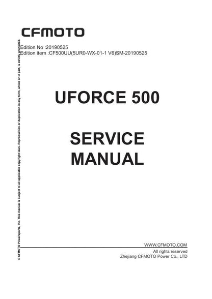 CFMOTO UFORCE 500 Service Repair Manual factory service manual title page
