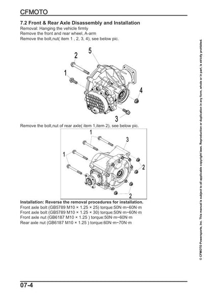 CFMOTO UFORCE 500 Service Repair Manual sample page with diagrams and specifications