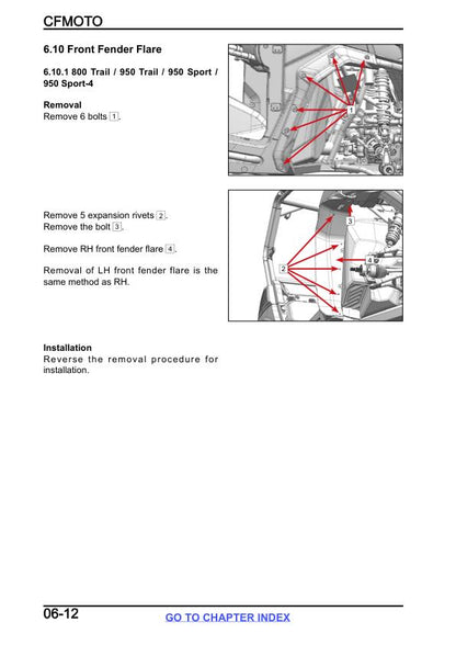 CFMOTO ZFORCE 800 Trail Service Repair Manual sample page with service data and tables