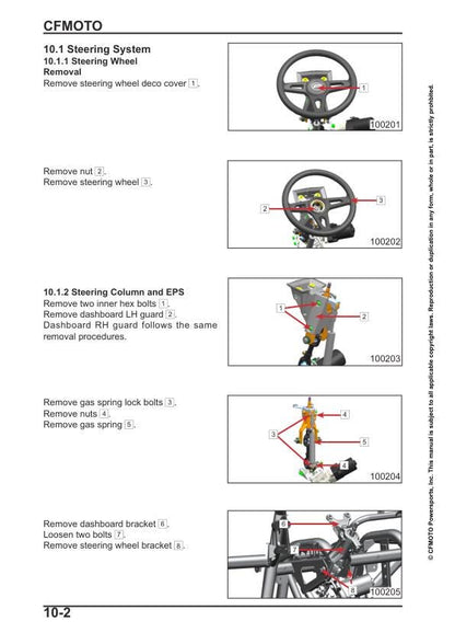 CFMOTO ZFORCE 950 sport Service Repair Manual sample page with service data and tables