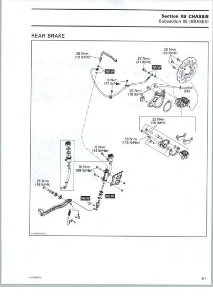 Can Am DS 450 450X Service Manual sample page with service data and tables