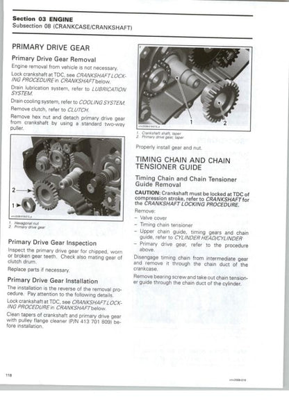 Can Am DS 450 450X Service Manual sample page showing repair procedures