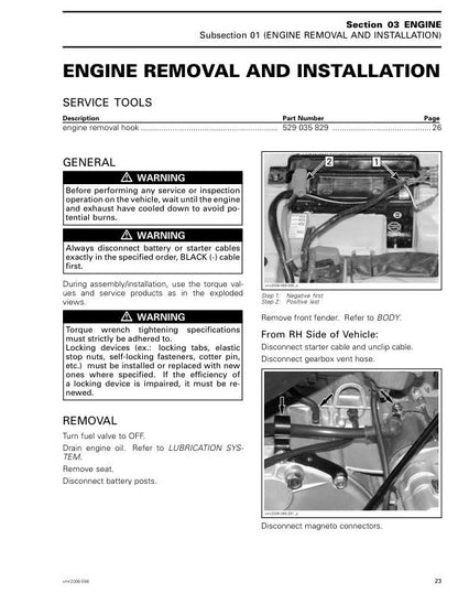 Can Am DS 250 Service Manual table of contents
