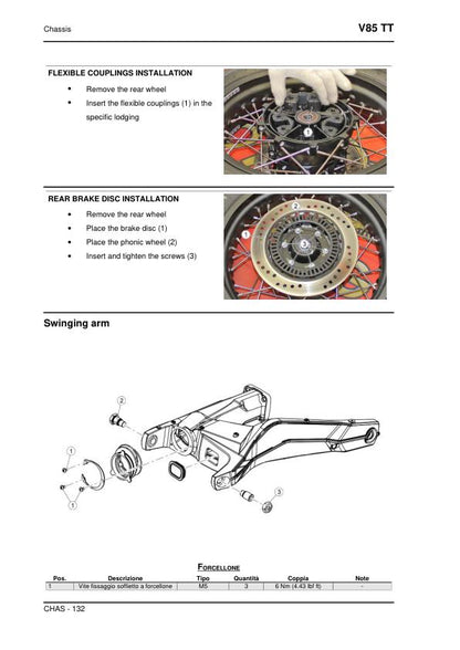 Moto Guzzi V85TT Motorcycle Service Manual sample page with technical illustrations