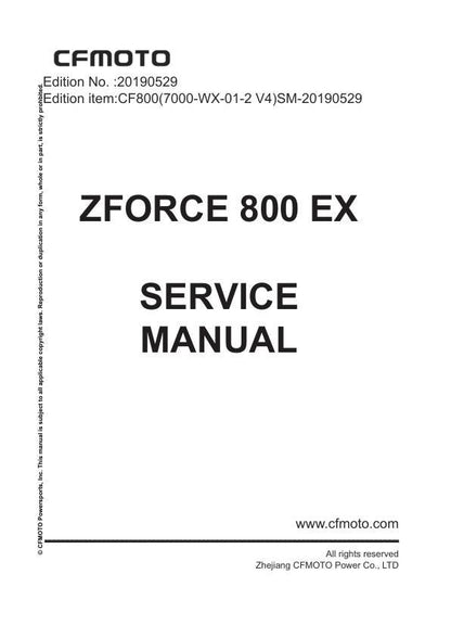 CFMOTO ZFORCE 800 Ex Service Repair Manual factory service manual title page
