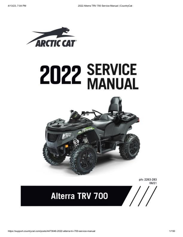 Arctic Cat Alterra TRV 700 ATV Service Manual factory service manual title page