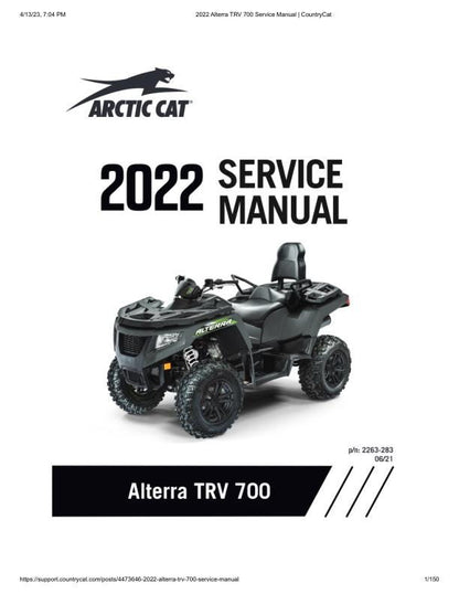 Arctic Cat Alterra TRV 700 ATV Service Manual factory service manual title page