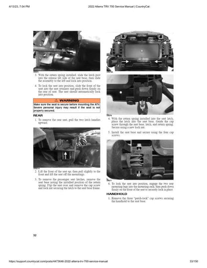 Arctic Cat Alterra TRV 700 ATV Service Manual sample page with diagrams and specifications