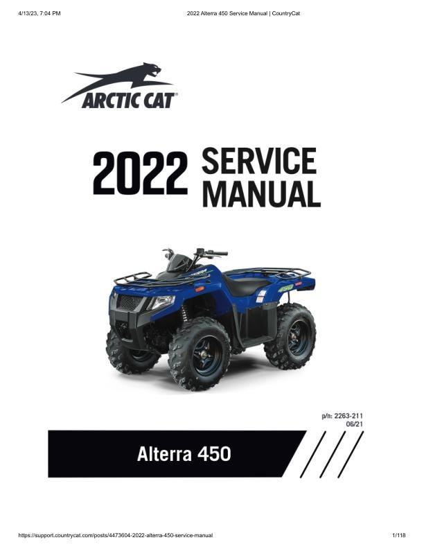 Arctic Cat Alterra 450 ATV Service Manual factory service manual title page
