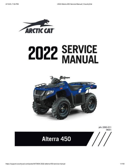 Arctic Cat Alterra 450 ATV Service Manual factory service manual title page