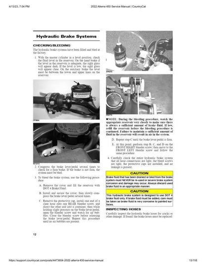 Arctic Cat Alterra 450 ATV Service Manual table of contents