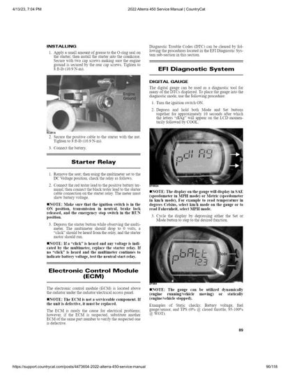 Arctic Cat Alterra 450 ATV Service Manual sample page showing repair procedures
