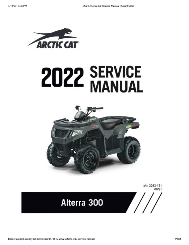 Arctic Cat Alterra 300 ATV Service Manual factory service manual title page