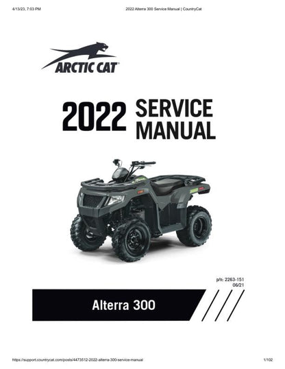 Arctic Cat Alterra 300 ATV Service Manual factory service manual title page