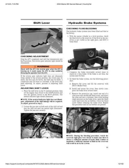Arctic Cat Alterra 300 ATV Service Manual table of contents