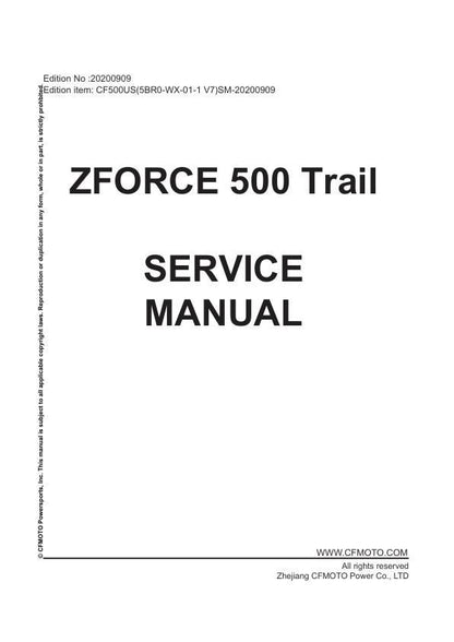 CFMOTO ZFORCE 500 Trail Service Manual factory service manual title page