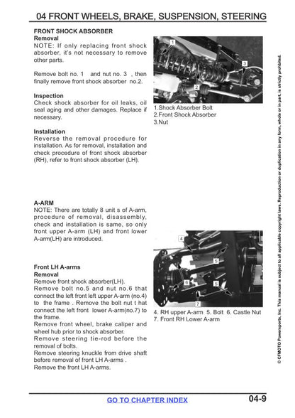 CFMOTO ZFORCE 500 Trail Service Manual sample page showing repair procedures